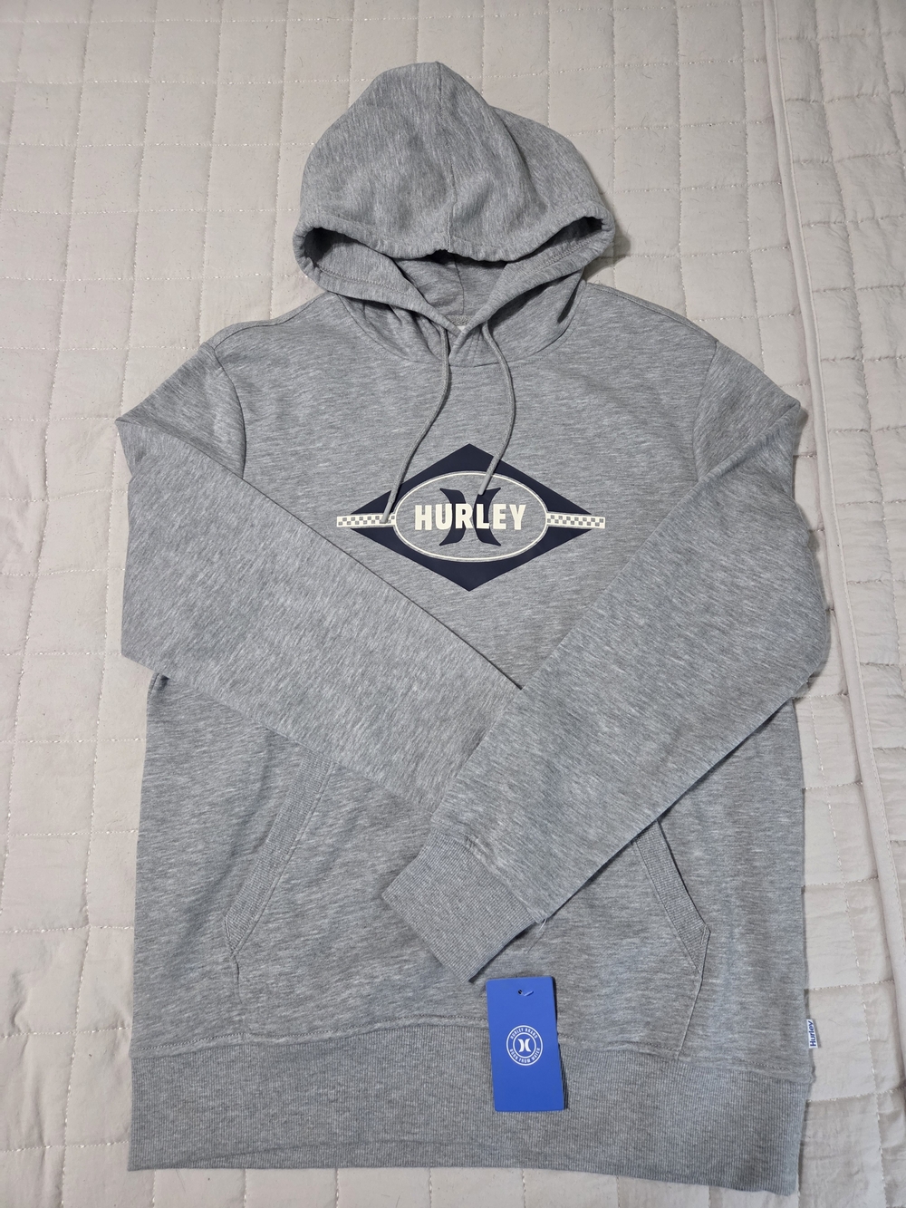 Hurley Light Heather Gray Hoodie with Navy Chest Logo